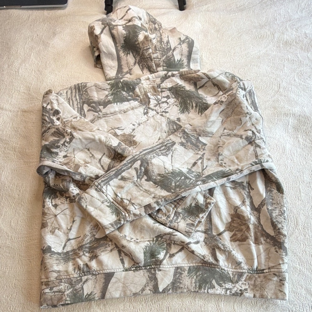 Hollister Men's M Boxy Fit Camo Fleece Pullover Hoodie Pockets Beige Gray Green - Picture 6 of 6